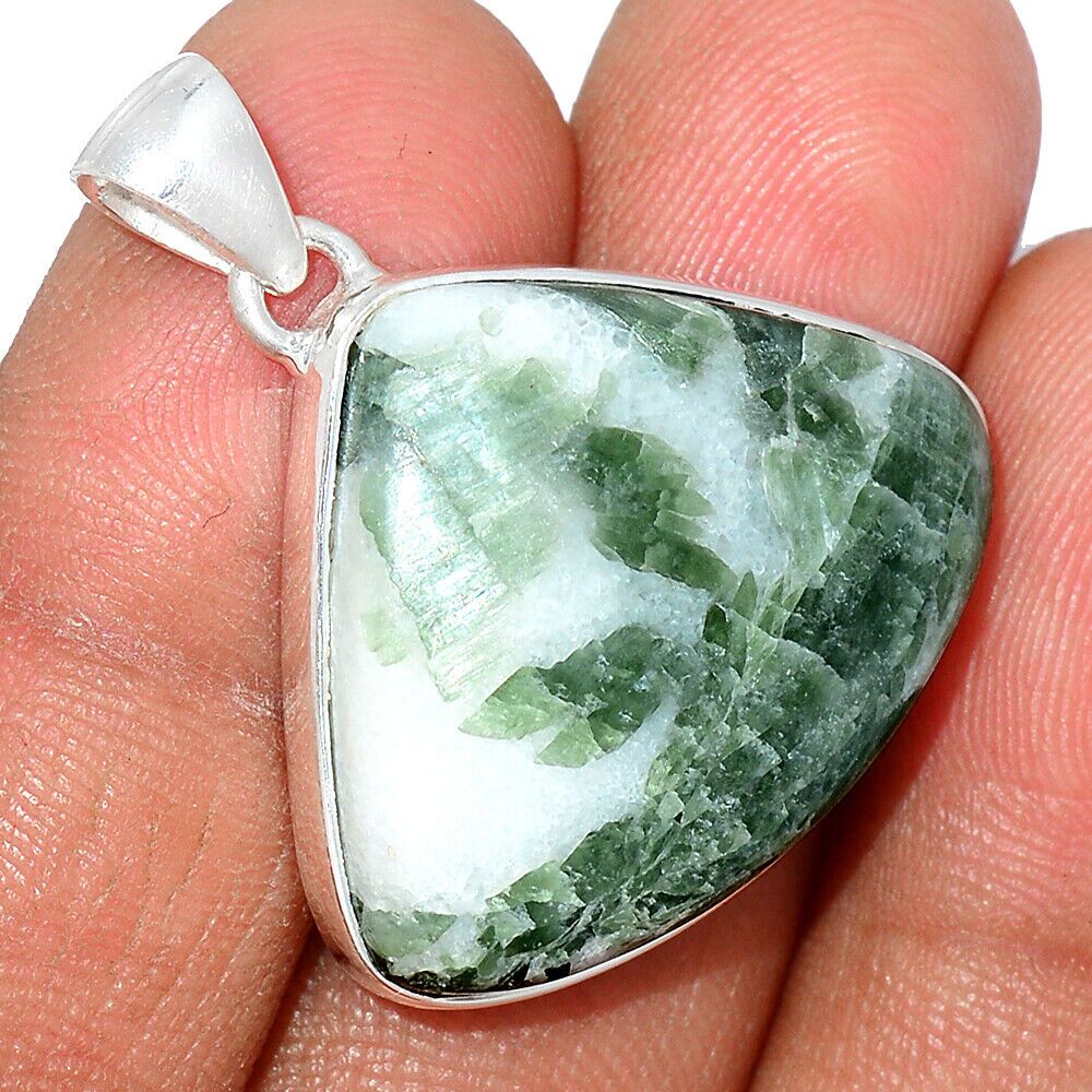 Pendentif Tourmaline verte-quartz monture argent 925 ref 5900