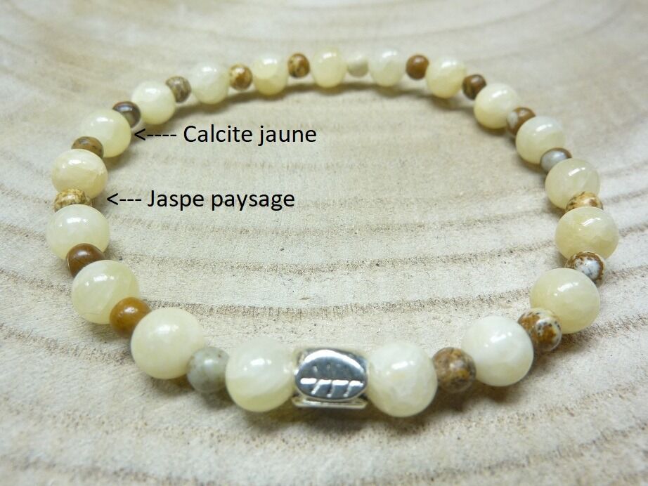 Bracelet Jaspe paysage-Calcite jaune-Perles rondes 6-4 mm