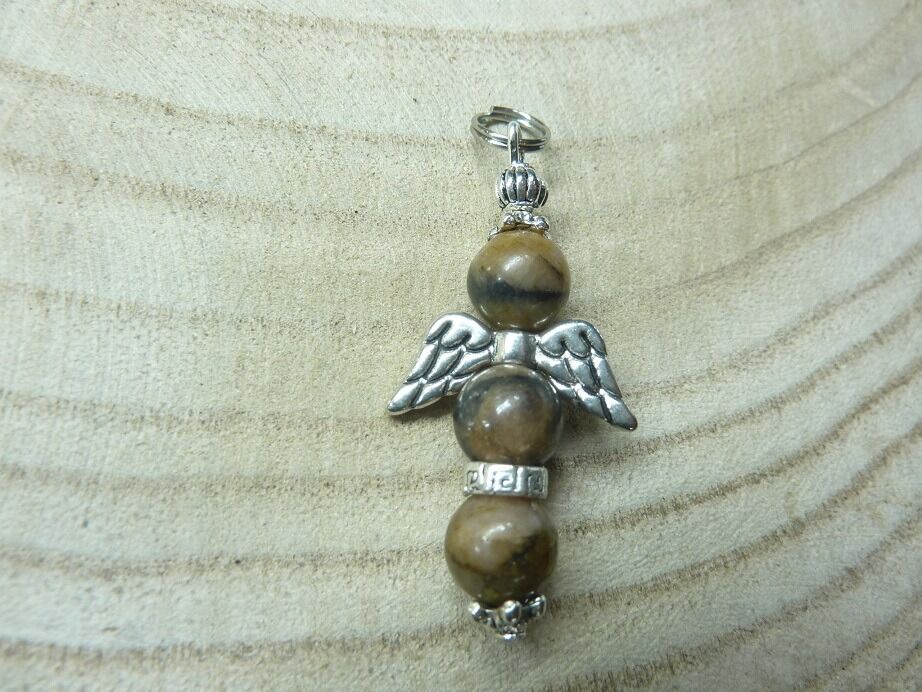 Pendentif Chiastolite-Andalousite-perles 8 mm