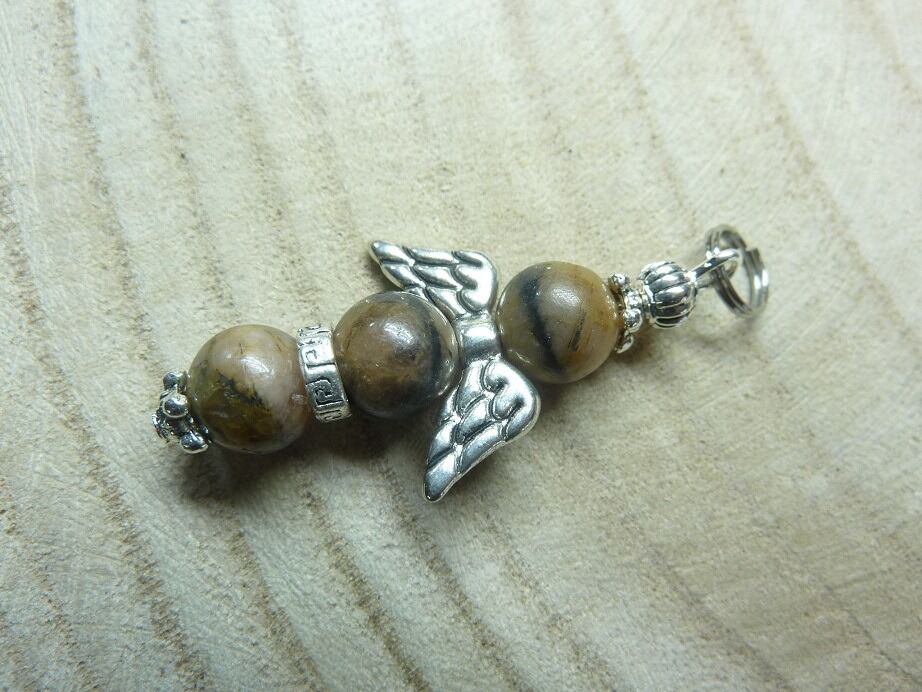 Pendentif Chiastolite-Andalousite-perles 8 mm