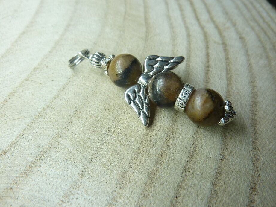 Pendentif Chiastolite-Andalousite-perles 8 mm