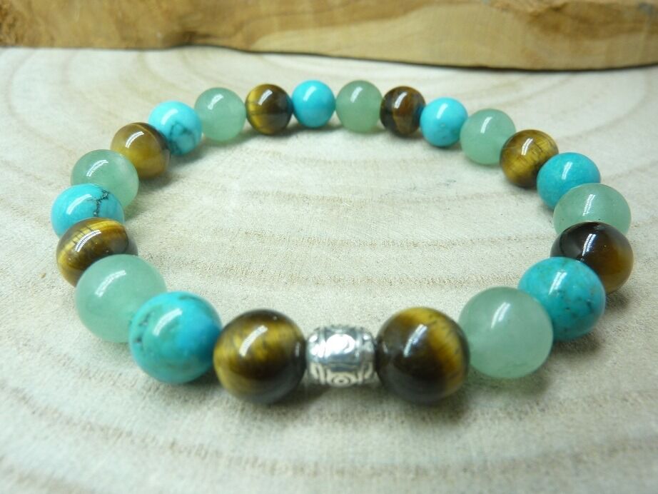 Bracelet oeil de tigre-Turquoise-Aventurine verte