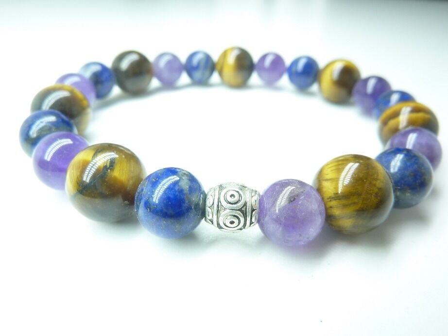 Bracelet Oeil de tigre-Lapis lazuli-Améthyste