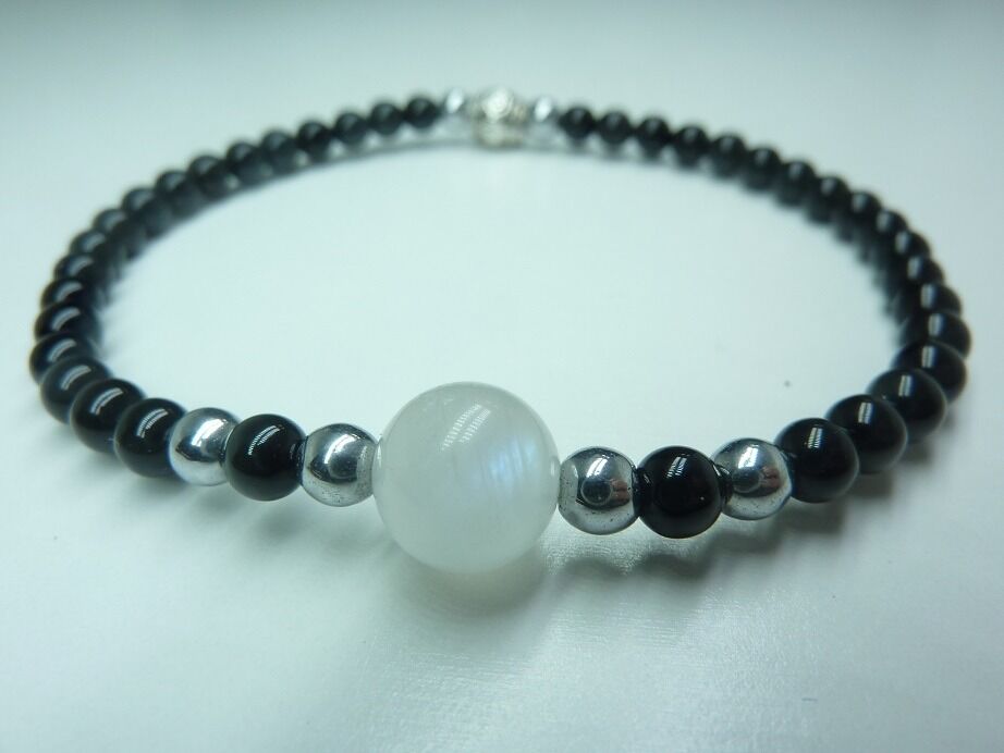 Bracelet "Protection & anti-stress" en Spinelle noir-Pierre de lune