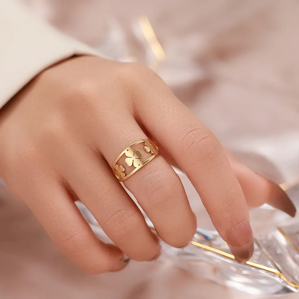 Bague Trèfles à 4 feuilles porte chance réglage réf or