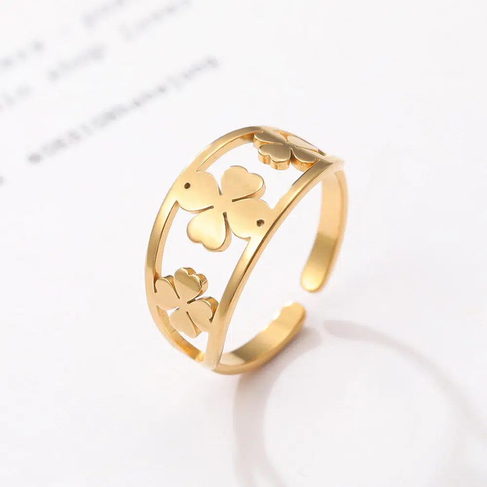 Bague Trèfles à 4 feuilles porte chance réglage réf or