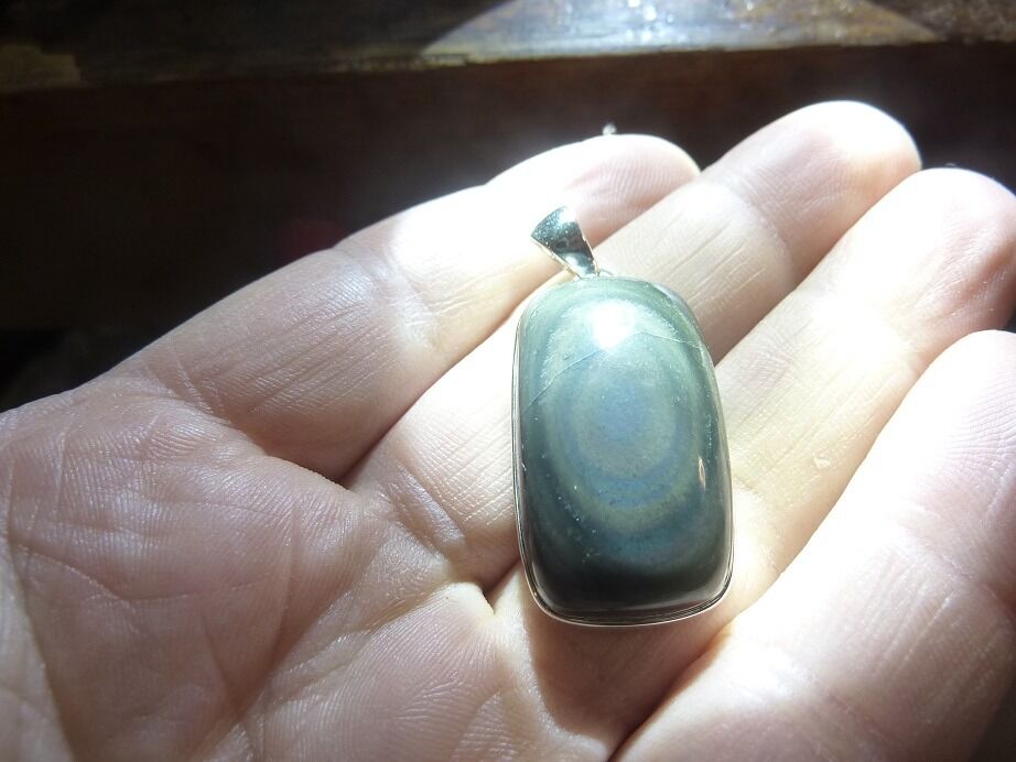 Pendentif Obsidienne oeil céleste monture argent 925 ref 3399