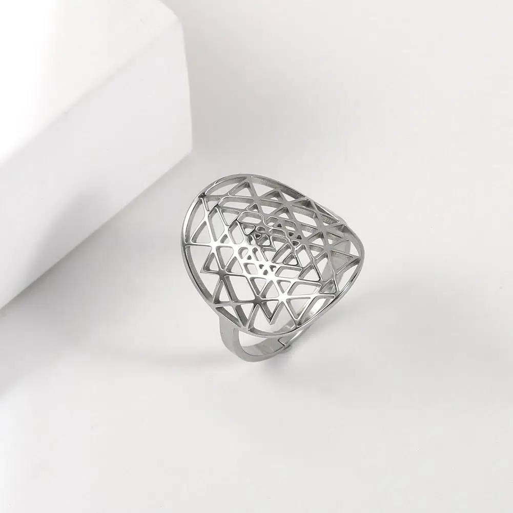 Bague Sri Yantra en Acier Inoxydable réglable