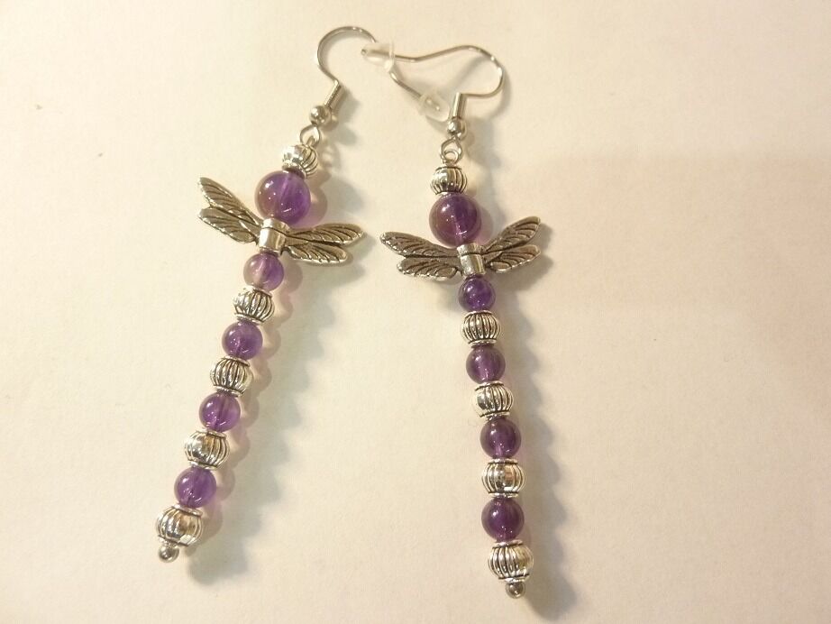 Boucles d'oreilles libellule Améthyste