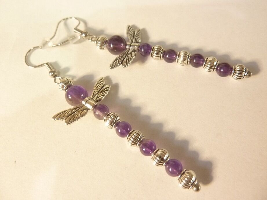 Boucles d'oreilles libellule Améthyste